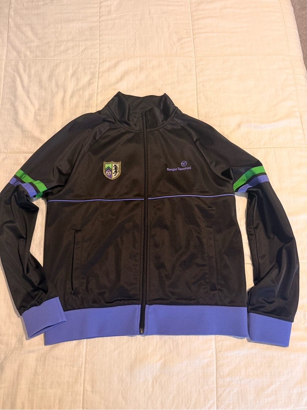 Sergio Tacchini Black Track Jacket with Purple & Green Trim